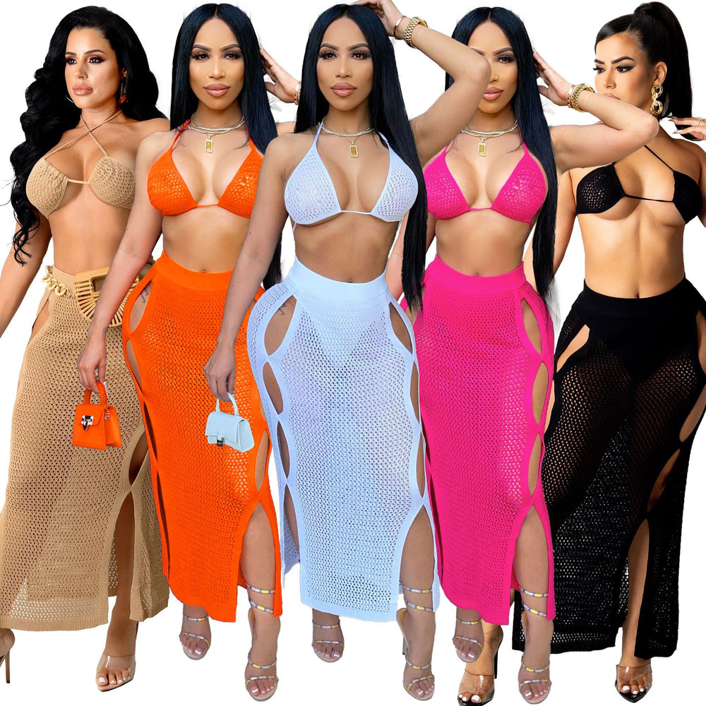 Amazon source: european & american style sexy knitted set - cutout swimsuit beach cover-up two-piece dress set