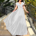 D3159p belted plus size women's v-neck solid color pleated ruffle hem maxi dress - european & american style - wholesale dress