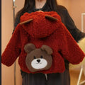 Girlwinter baby cutebearfleece-linedthickened clothes western style kidsoutwearfall and winternew arrivalfurrytops