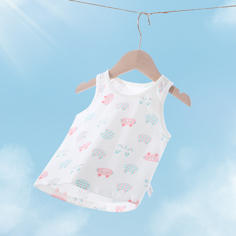 Baby vest baby summer thin pure cotton men's and women's topskids summer wear girl sling sleeveless belly protection bottom