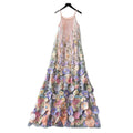 Super fairy stereo flower embroider mesh dress female summer sleeveless a-line elegant long skirt slimming look beautiful dress