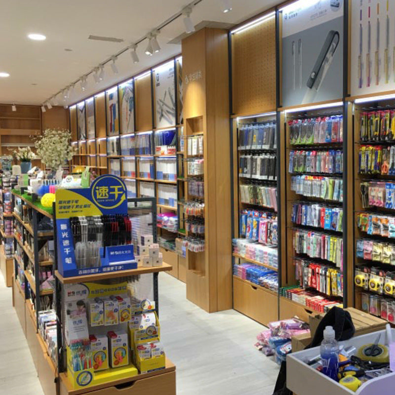 Stationery store shelves, stationery steel and wood display racks against the wall, multi-functional bookstore pen racks, double-sided Nakajima display cabinets for storage