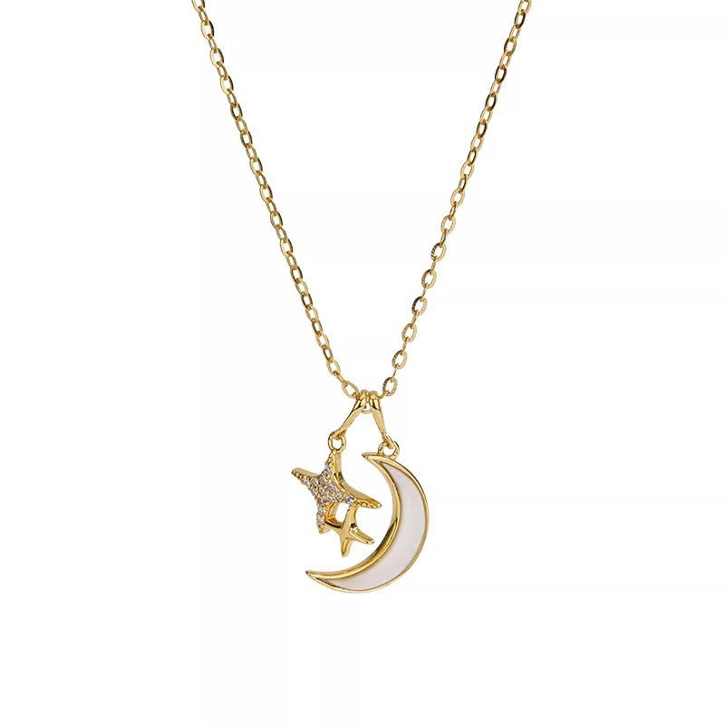Ins star and moon titanium steel necklace - women's designer high-end star, moon, and shell clavicle chain - fashionable and versatile jewelry