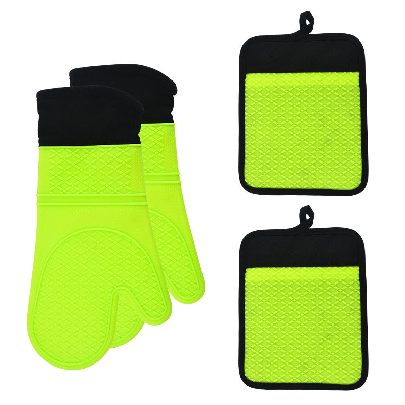 Cross-border silicone thickened kitchen anti-high temperature insulation gloves microwave oven gloves square cotton cloth insulation pad