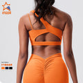 European and american outdoor running fitness backless sports bra single shoulder pilates yoga bra elastic sports underwear for women