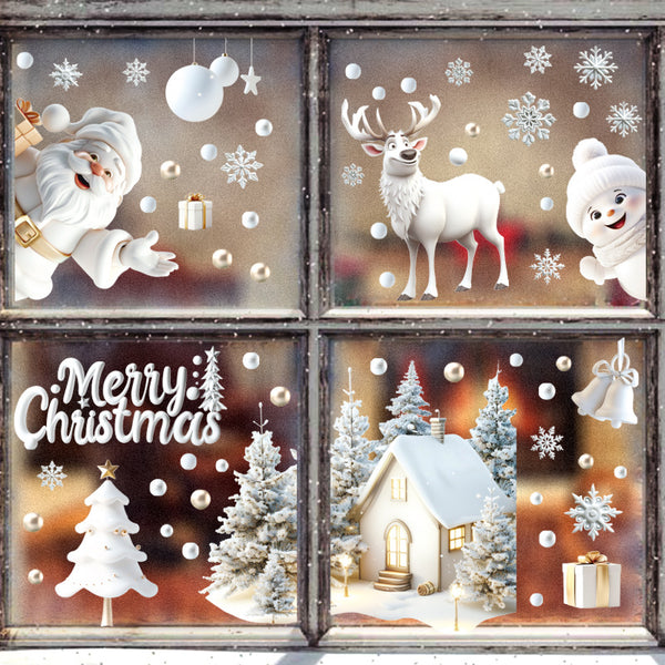 New  3D White Santa Elk Snowman Static Window Sticker Window Glass Christmas Decoration Sticker