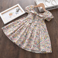 summerk-stylegirl floral skirt square collar puff sleeves back tie backdress children's clothing one piece dropshipping
