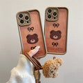 Autumn and winter high bamboo suitable for iphone18pro plaid bear mobile phone case apple 17/15 bear lanyard protective cover