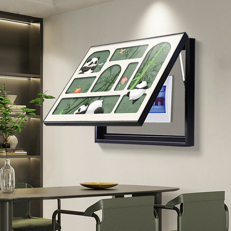 Panda meter box decorative painting living room power main switch blocking hanging painting multimedia box cover plate electric switch box mural