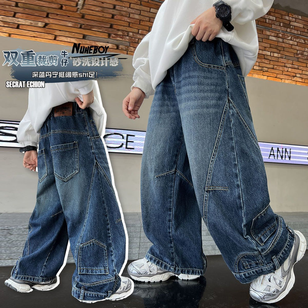 Boys' jeans - autumn collection, scimitar style, korean fashion, new spring/autumn styles, mid-to-large size, stylish wide-leg trousers for kids