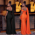 C7667 cross-border   fashion women's elegant sexy high-slit shawl dress - new arrival