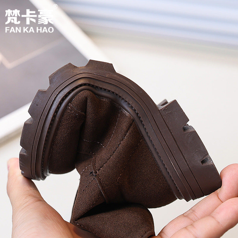 Vancahao children's double-sided fleece ankle boots,  autumn new korean style girls' british vintage martin boots