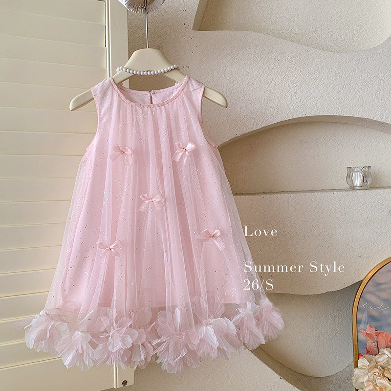 Girls' sleeveless 3d bow mesh dress - princess style summer dress for baby girls and toddlers - sweet and adorable