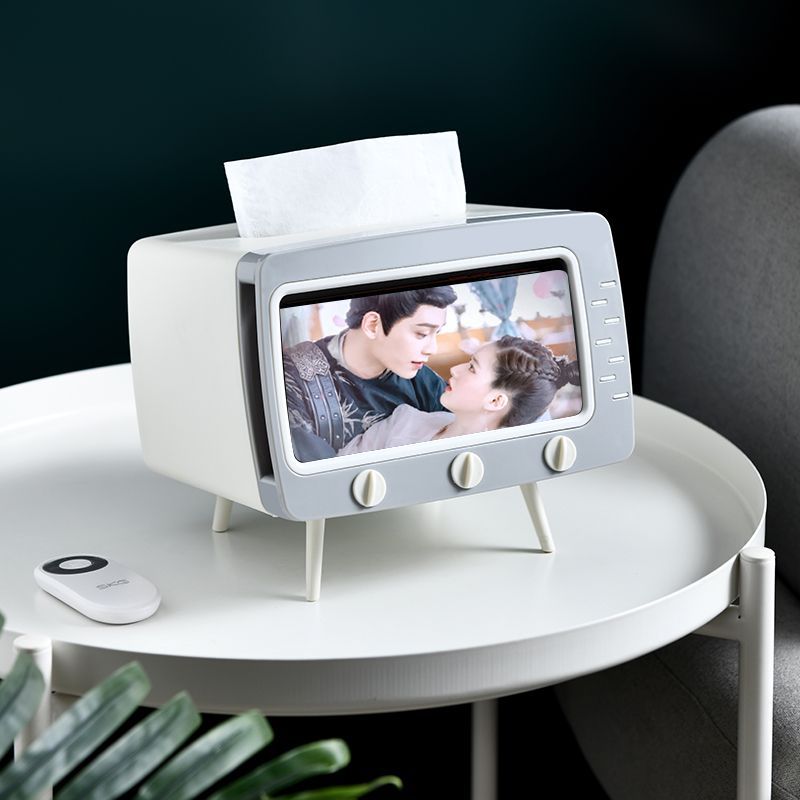 Mobile phone holder tissue box TV multi-functional creative student dormitory desktop cartoon plastic paper storage box