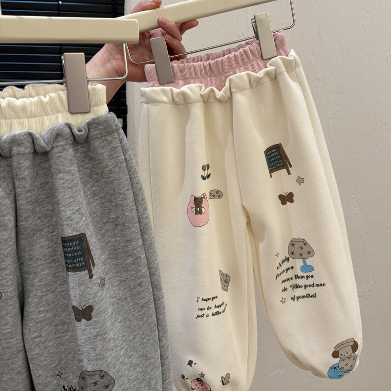 Girls' spring new arrivals: cute printed casual sweatpants, stylish and versatile joggers for baby girls, korean style trendy kids' clothing