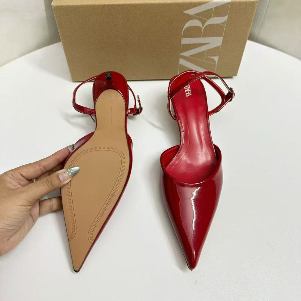 Za2025summernew arrival pointed toe daily casual high heels red stiletto toe back strap easiest for match sandals for women