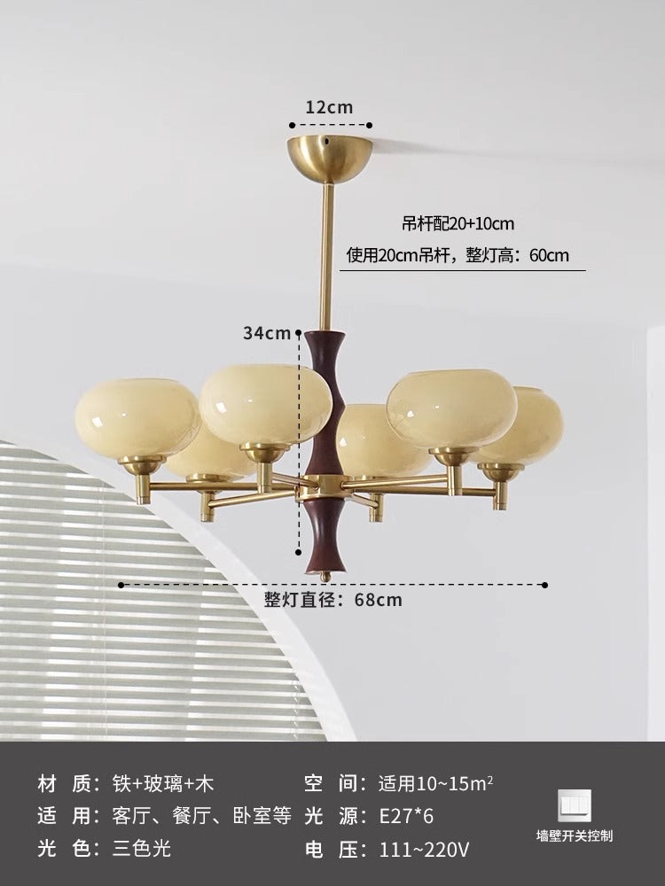 Wabi sandy wind medieval vintage persimmon living room chandelier bedroom study dining room solid wood cream wind Zhongshan lamps