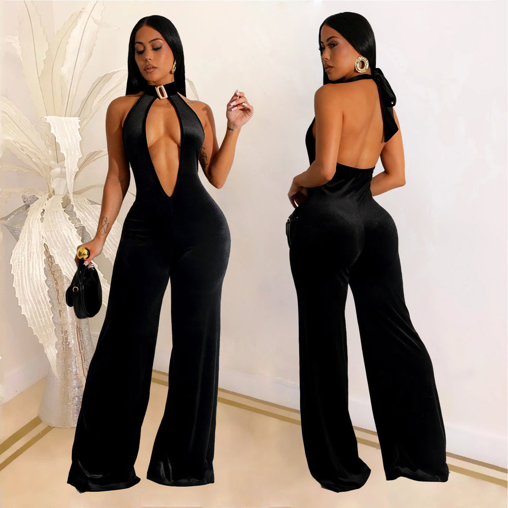 C7101 cross-border   independent station fashion women's sexy deep v backless high waist casual