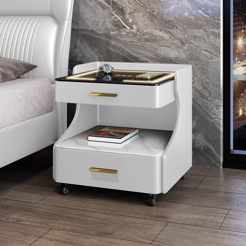 Italian smart bedside table minimalist modern leather bedroom wireless charging popular minimalist storage cabinet high-end rock slab