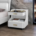 Italian smart bedside table minimalist modern leather bedroom wireless charging popular minimalist storage cabinet high-end rock slab