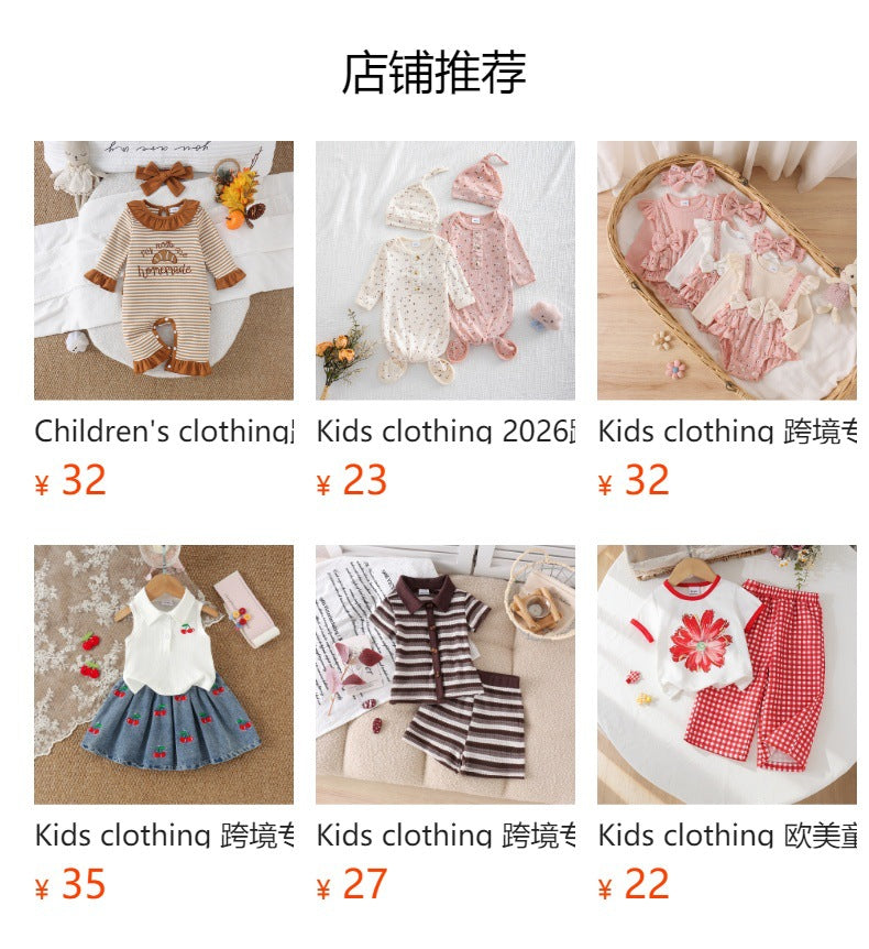 Children's clothing shein cross-border girlsuitwhite short-sleeved t-shirt + blue shorts