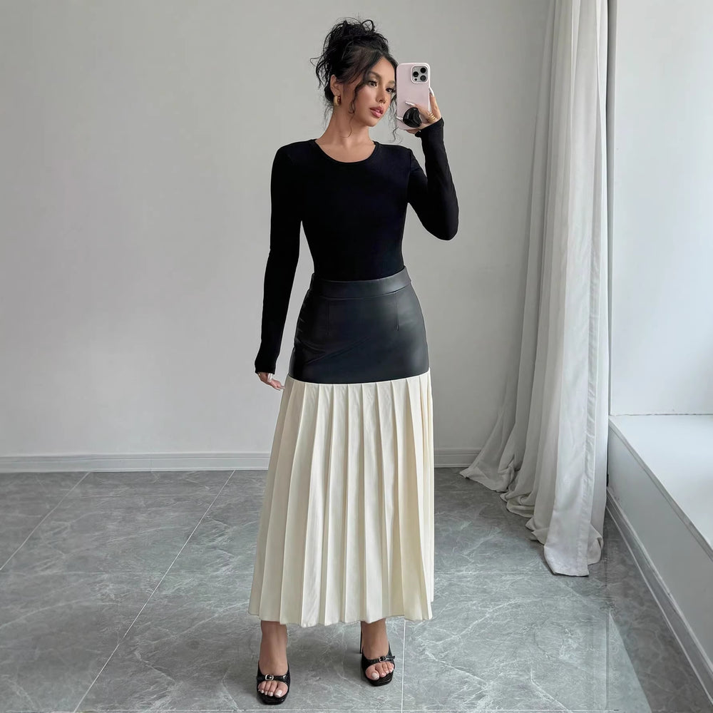Amazon fashion cross-border women's new contrast color pleated skirt