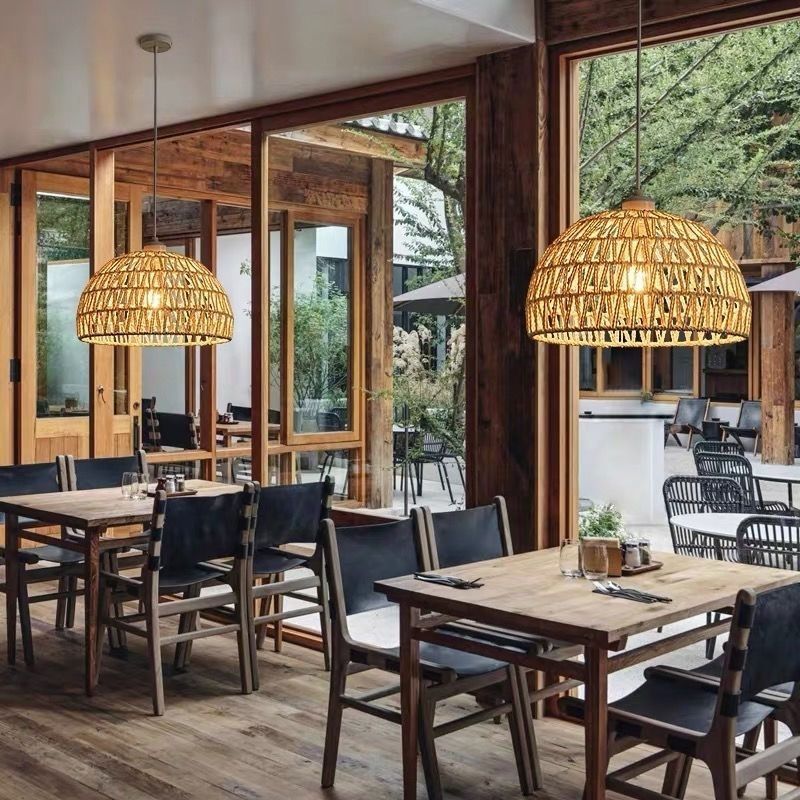 Japanese style log restaurant chandelier cream style dining table bar lamp rattan retrob&b bedroom balcony long line lamp