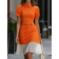 Amazon elegance contrast color polo collar short sleeve dress  summer new arrival slim slimming look short skirt