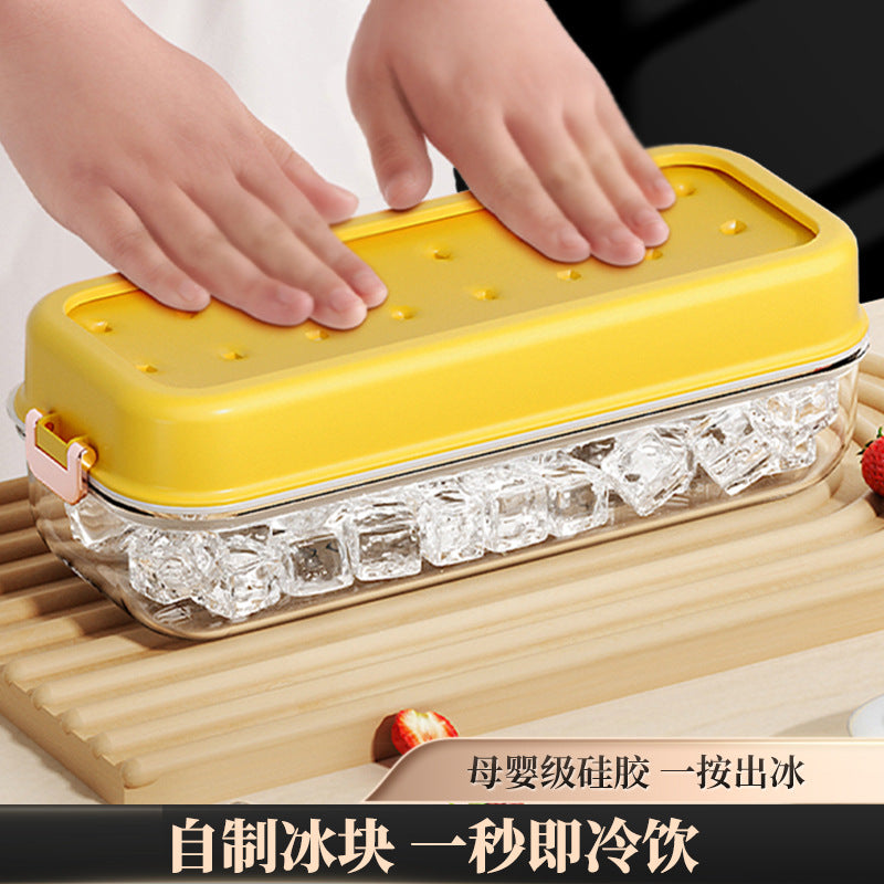 Customized processing, silicone quick demoulding ice grid box, double-layer tape box, plastic ice cube mold, ice cube box can be pulled