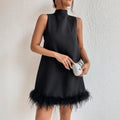fashionnew arrival half turtleneck sleeveless short skirt raw edge hem slimming lookeleganta-line version dress