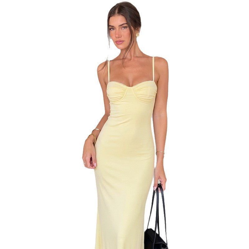European and american cross-border women's fashion:  summer new arrival - elegant and sexy tie-waist, slim-fit, backless cami dress