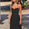 summer new women's fashion: cross-border european and american sexy halter polka dot ruched waist maxi dress
