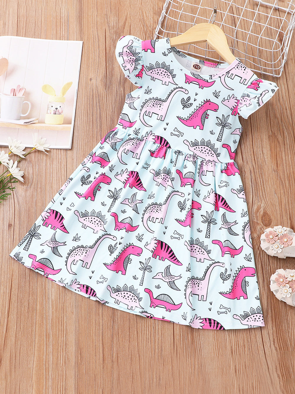 fashionexport children's clothing flying sleeve dinosaur dress