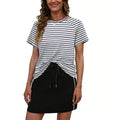 european and american cross-border women's round neck solid color raglan sleeve short sleeve drawstring mini skirt activewear set