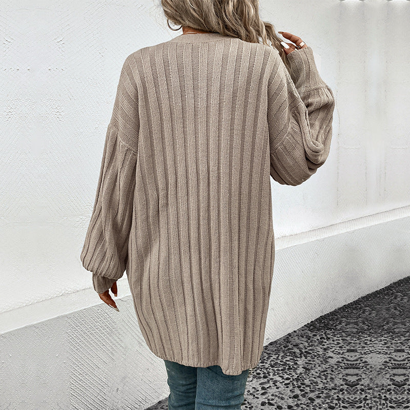Independent Station Foreign Trade Wholesale 2023 Autumn and Winter New European and American Women's Clothing Long Sleeve Solid Color Cross-border Cardigan Sweater