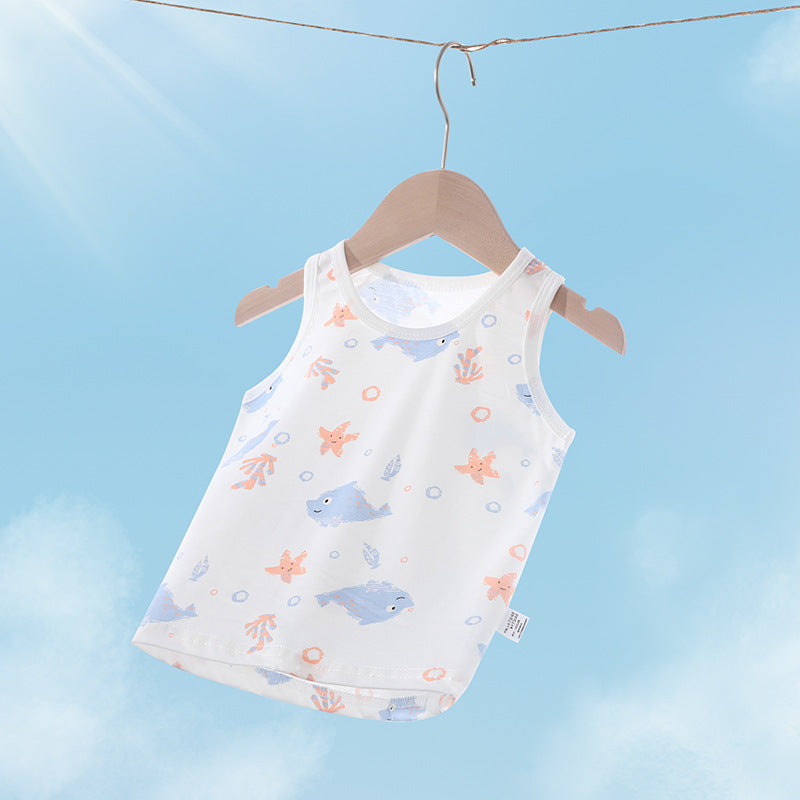 Baby vest baby summer thin pure cotton men's and women's topskids summer wear girl sling sleeveless belly protection bottom