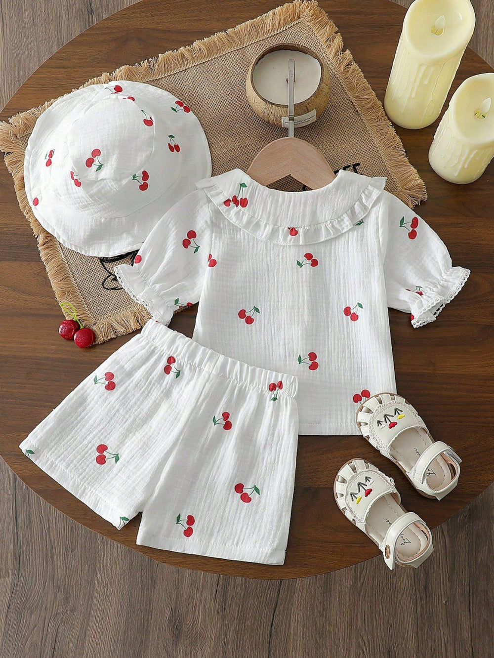 summer cross-border exclusive: baby & toddler printed polo shirt + shorts + hat three-piece set