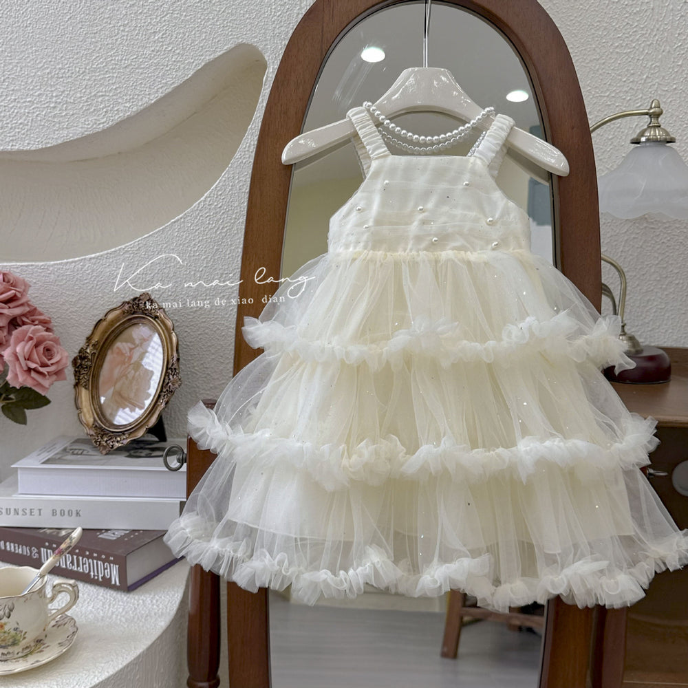 Girls' dress -  summer collection - korean style, chic princess dress with pearls - baby girl's tutu dress - birthday party dress