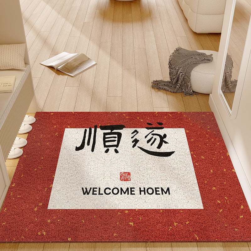 Entrance door mat, anti-slip red festive stain-resistant coil mat, no-wash wipeable  new arrival doormat
