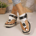 Wholesale women's plus size chunky heel rivet belt buckle slippers - new  square toe sandals for cross-border e-commerce