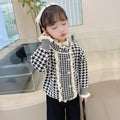 Girls' knitted sweater two-piece set -  autumn/winter houndstooth pattern - little girl's cardigan and sweater for toddlers and young children