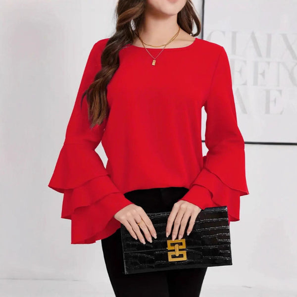 1Pcs Elegant Plus Size V Neck Chiffon Blouse Multi Tiered Cross Border