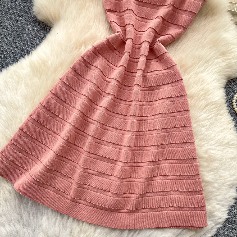 Korean style sleeveless a-line midi dress - versatile, round neck, high waist, slimming, pink, elegant, summer workwear