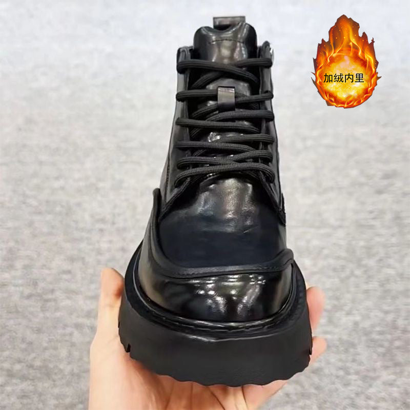 2025 fall/winter new martin boots: business-friendly, fleece-lined, warm boots for men. round toe, stylish british design, versatile, soft sole leather shoes