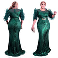 supply of african women's clothing sequin dress silm fishtail long skirt bubble mesh sleeves fashion evening wear fashion