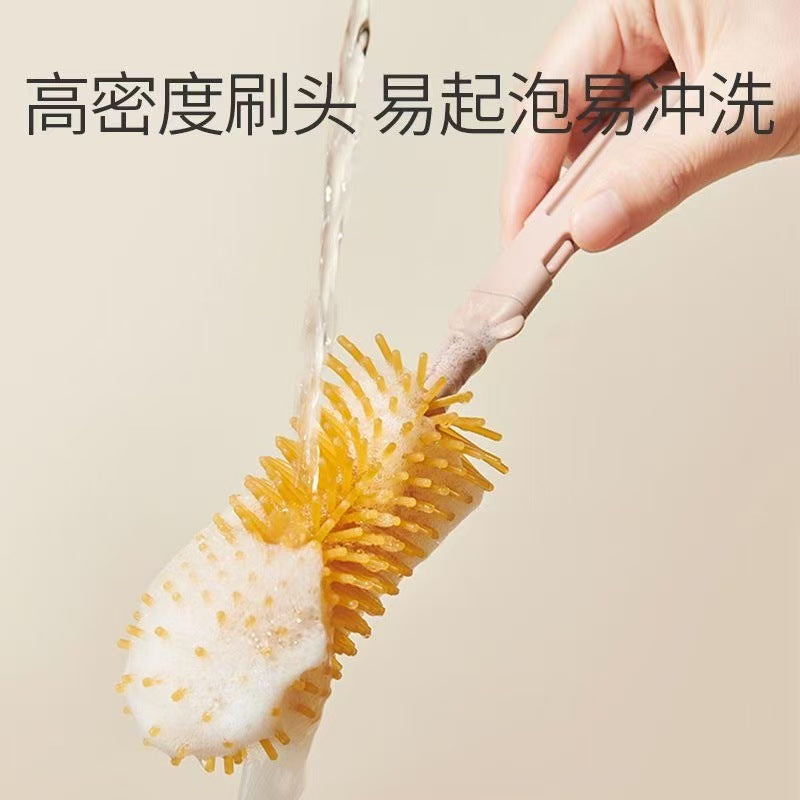 Special cleaning brush for baby bottles Silicone brush set Baby pacifier Straw brush Portable travel bag Drain rack