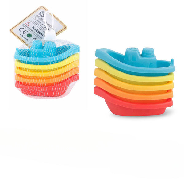 Cross-border export baby bath toys early education cognitive bathroom rainbow color water stacking boat baby bathroom toys