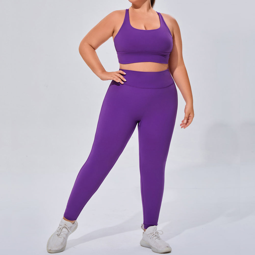 European and american plus size women's activewear set - barely there, high-stretch, breathable yoga outfit two-piece cross-border fitness set