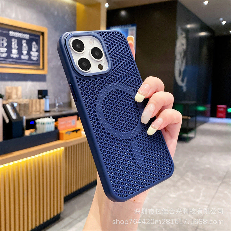 Metal lens cooling magnetic suction suitable for iphone16e mobile phone case magsafe skin-feeling mesh apple 15/14