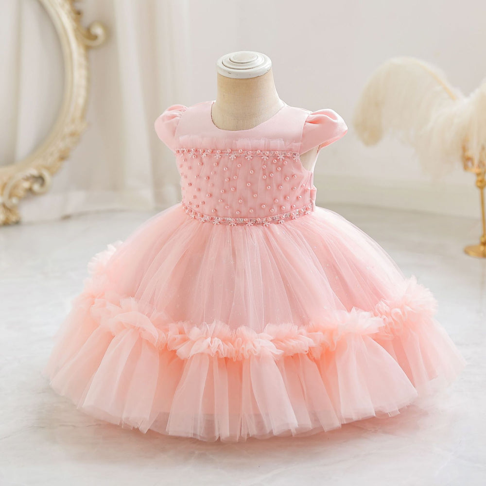 Ready-to-ship wholesale baby girl evening dresses, tulle beaded princess dresses, first birthday party dresses, girl dress